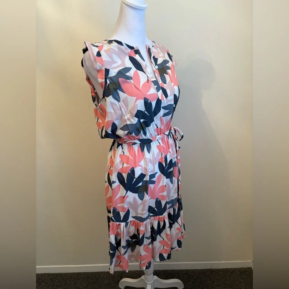 XS Loft Floral Flutter Sleeve Belted Dress New